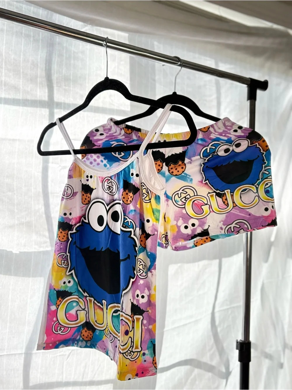 Cookie Monster Graphic Tank and Shorts Set - Multicolor